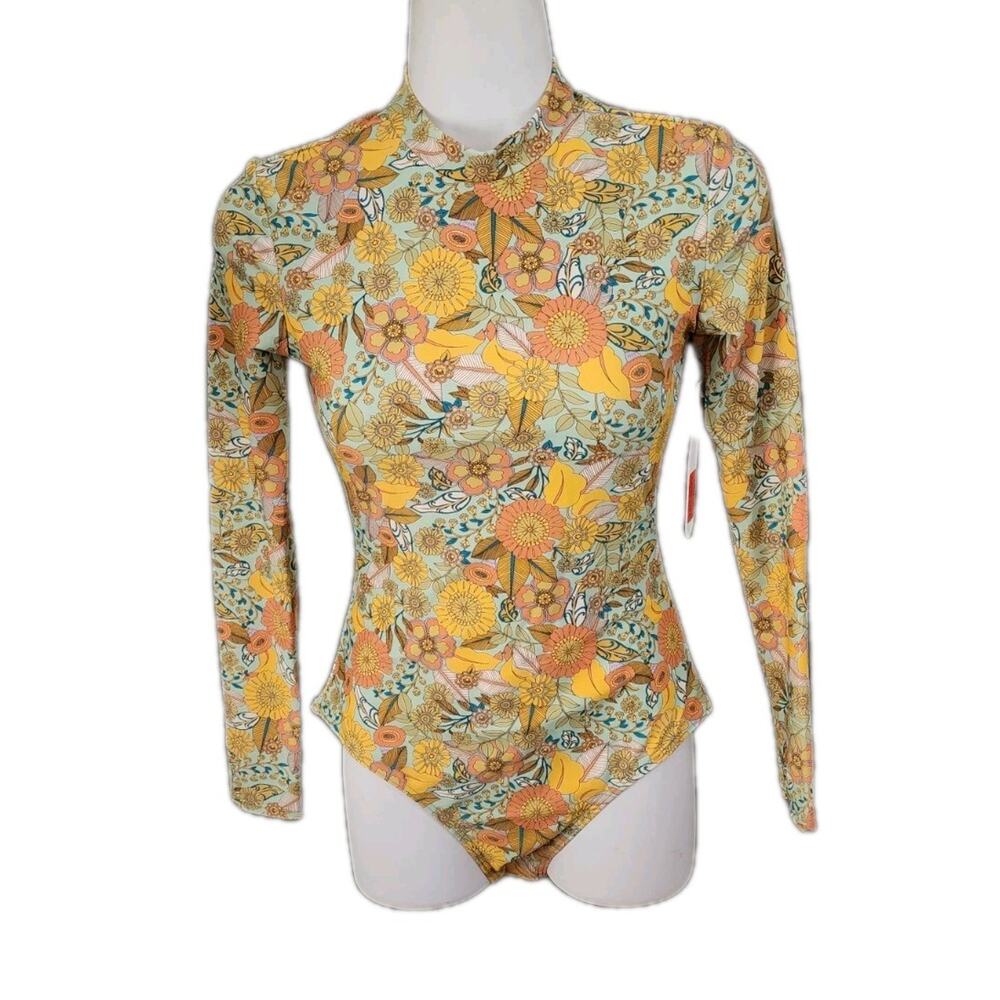 Sisstrevolution NEW Long Sleeve One Piece 70s Floral Print Swimsuit Size Small